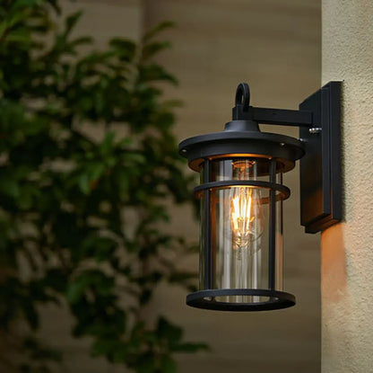 LuxRoyale Outdoor Wall Sconce Black Modern IP55 Waterproof Clear Glass Shade Lamp