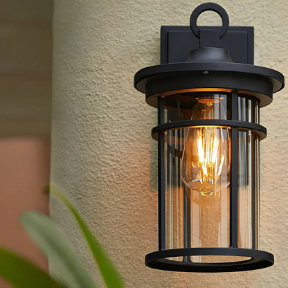 LuxRoyale Outdoor Wall Sconce Black Modern IP55 Waterproof Clear Glass Shade Lamp