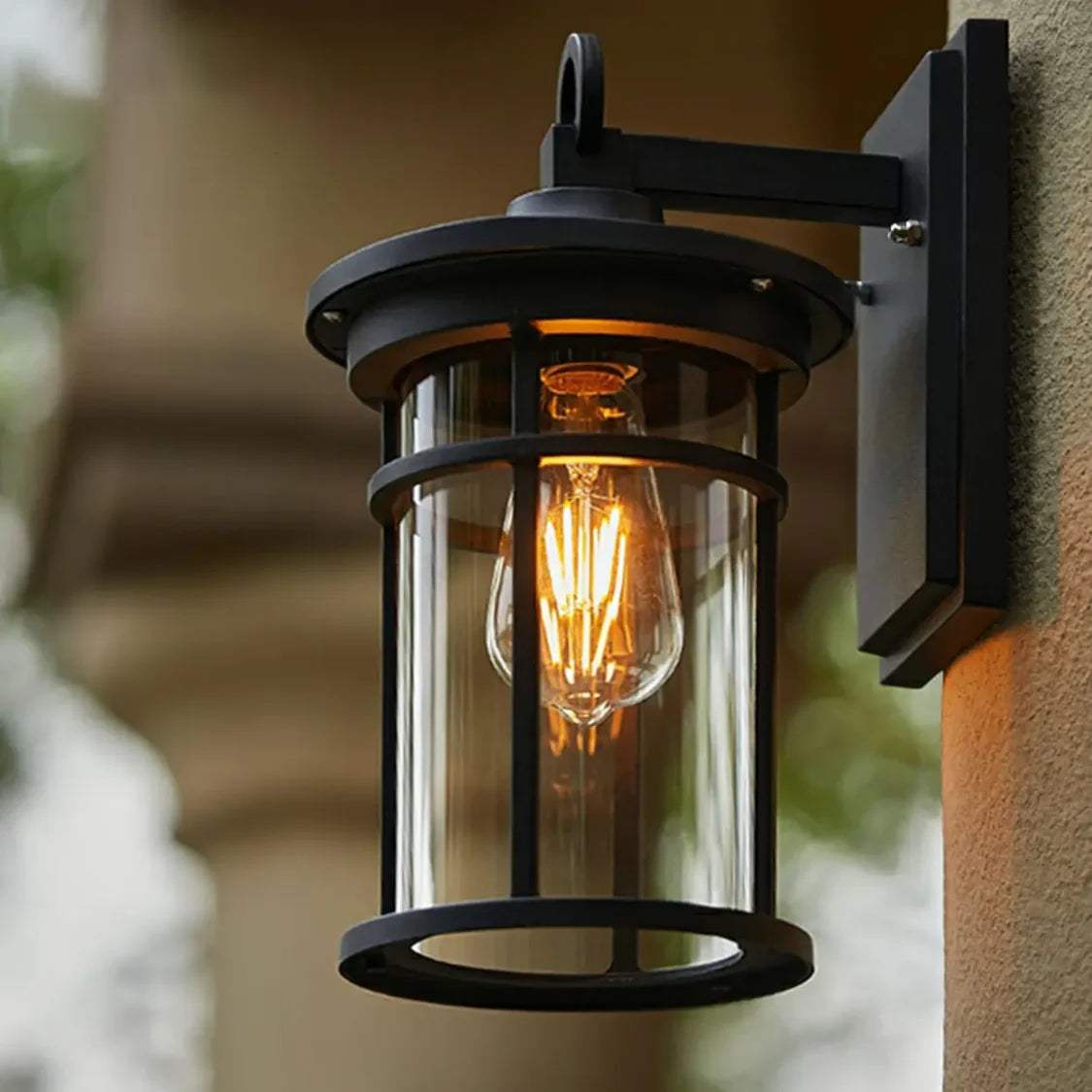 LuxRoyale Outdoor Wall Sconce Black Modern IP55 Waterproof Clear Glass Shade Lamp