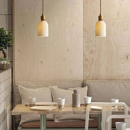 Royelux Modern Pleated Ceramic Pendant Light with Brass Accent for Kitchen Island