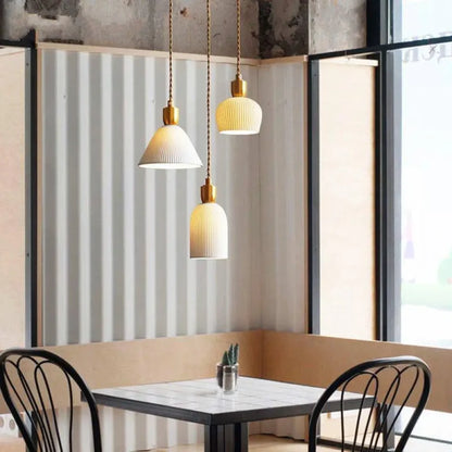 Royelux Modern Pleated Ceramic Pendant Light with Brass Accent for Kitchen Island