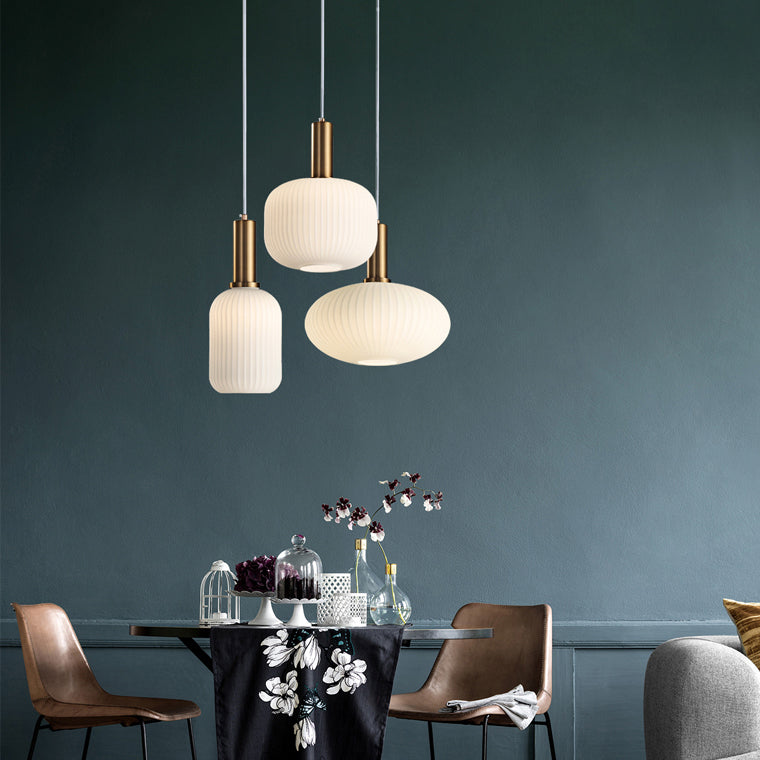 Luxora Nordic Glass Pendant Light, Brass Finish Warm Glow Hanging Lamp