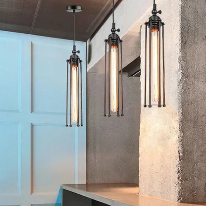 Rayvia Vintage Industrial Flute Pendant Light, Metal Glass Hanging Fixture