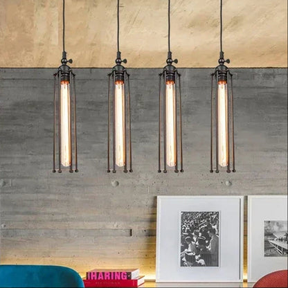 Rayvia Vintage Industrial Flute Pendant Light, Metal Glass Hanging Fixture