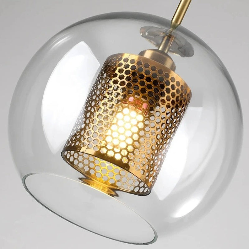 LuxRoyale Double-Layer Glass Pendant Light With Inner Mesh Core and Outer Glass Shade