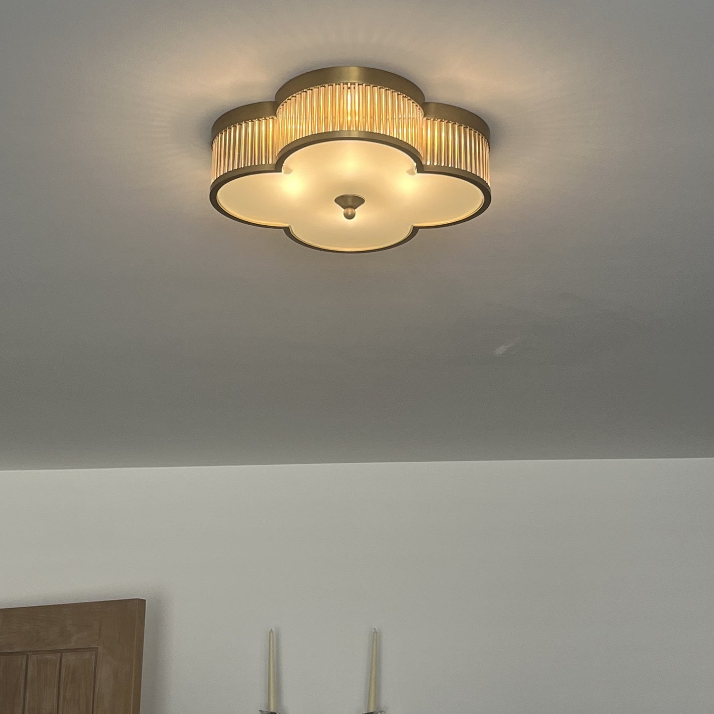 RoyaleGlow Clover Gold 4-Light Flush Mount Ceiling Light with Clear Glass Rods