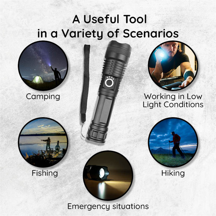Royaleva USB Powerful Flashlight Torch with Telescopic Zoom