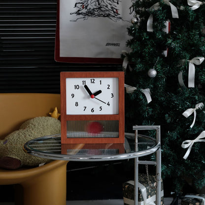 RoyaleGlow Mid-Century Modern Wood Pendulum Desk Clock, Retro Tabletop Decor