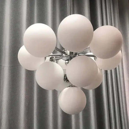 Royelux Modern Brass Globe Chandelier - Frosted Glass Hanging Ceiling Light Fixture