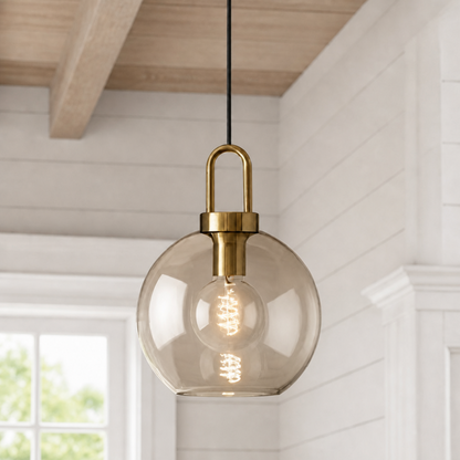 Royelux Modern Smoked Glass Globe Pendant Light with Brass Accents