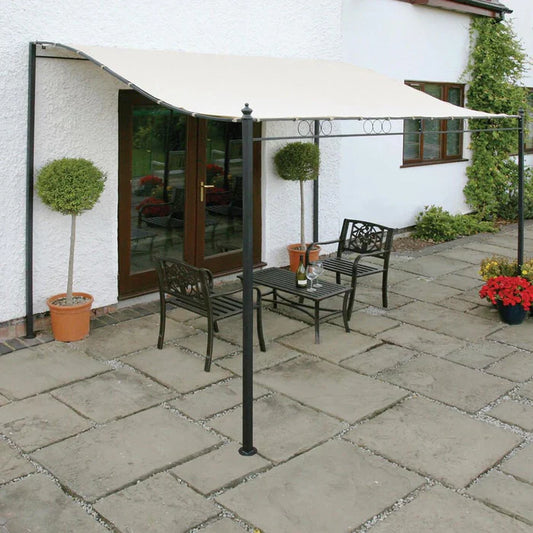Waterproof garden patio awning canopy with UV protection and heat reduction. Made from high-density polyester with PU coating for durability. Ideal for outdoor shading in patios, gardens, and pool areas.