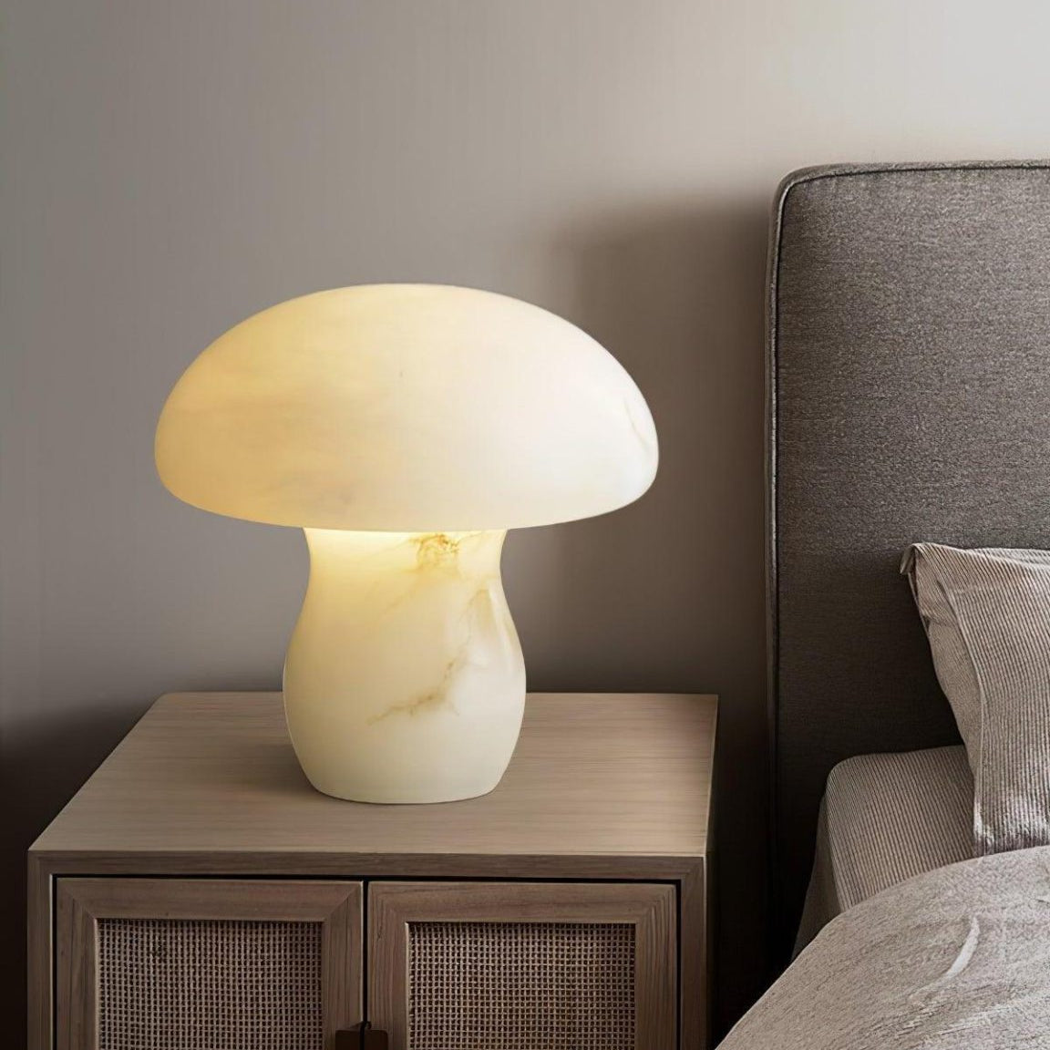 RoyaleGlow Rechargeable Alabaster Mushroom Lamp - Cordless & Dimmable LED Table Light