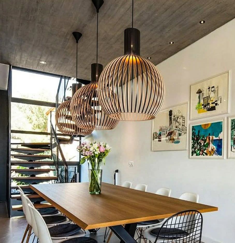 Royelux Modern Slatted Wooden Pendant Light for Dining Room Ambiance