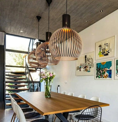 Royelux Modern Slatted Wooden Pendant Light for Dining Room Ambiance