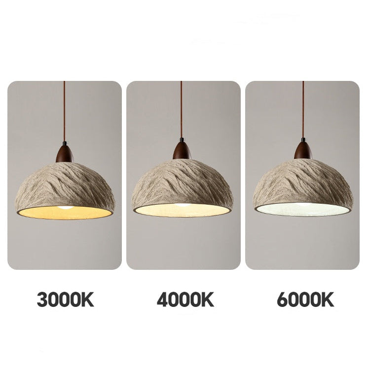 Lumora Terra Zen Pendant Light, Travertine Texture With Scalloped Edge And Walnut Accents For Japandi Modern Homes