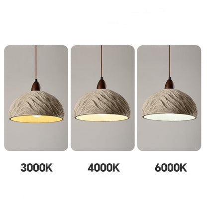 Lumora Terra Zen Pendant Light, Travertine Texture With Scalloped Edge And Walnut Accents For Japandi Modern Homes