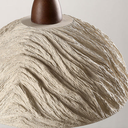 Lumora Terra Zen Pendant Light, Travertine Texture With Scalloped Edge And Walnut Accents For Japandi Modern Homes