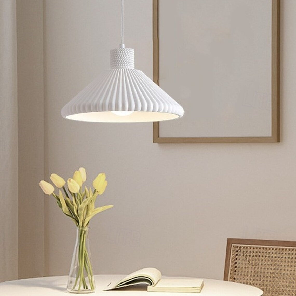 RoyaleGlow Modern Pleated Cone Pendant Light for Dining Room & Kitchen Island