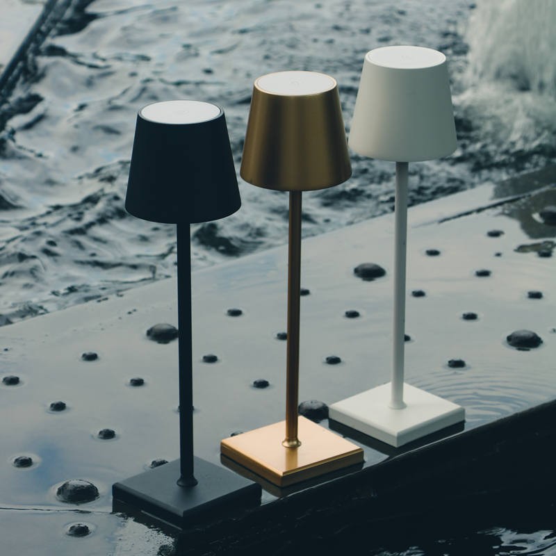 Dimmable Tall Table Lamp - Touch-Activated, USB-C Rechargeable Modern Lighting - Matte Brown