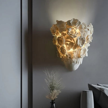 LuxRoyale French Provincial Floral Rose Carved LED Wall Sconce - Resin Wall Lamp for Bedroom Living Room and Hallway